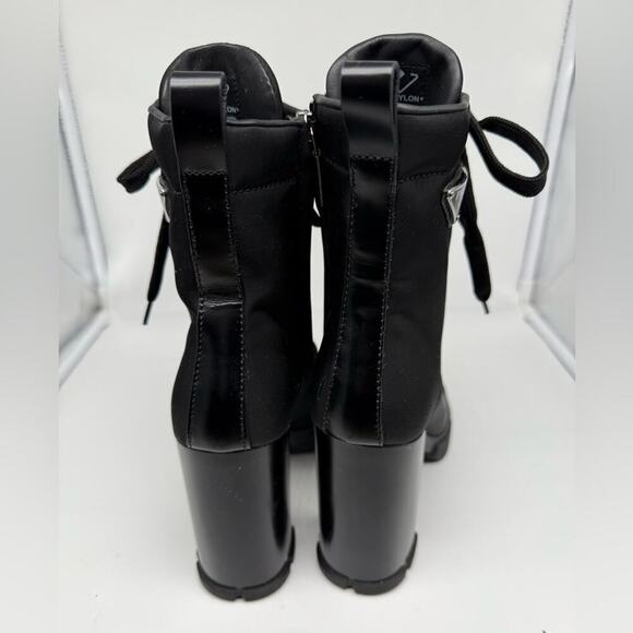 Prada Black Leather/ Re-Nylon Metal Triangle Logo 110mm Ankle Boots EU 38.5 - Picture 8 of 15
